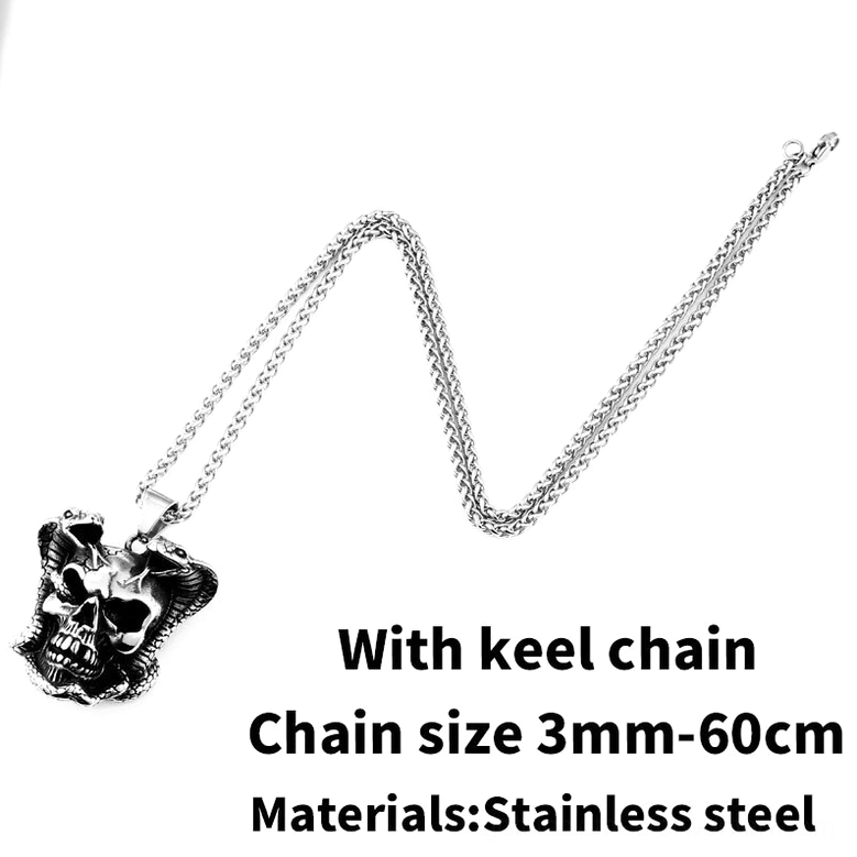 Cobra skull pendant with keel chain - geometric stainless steel chain gothic necklace display