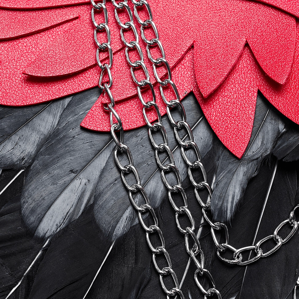 Full feather wing harness styled for gothic costume wear with complete construction and layering visible
