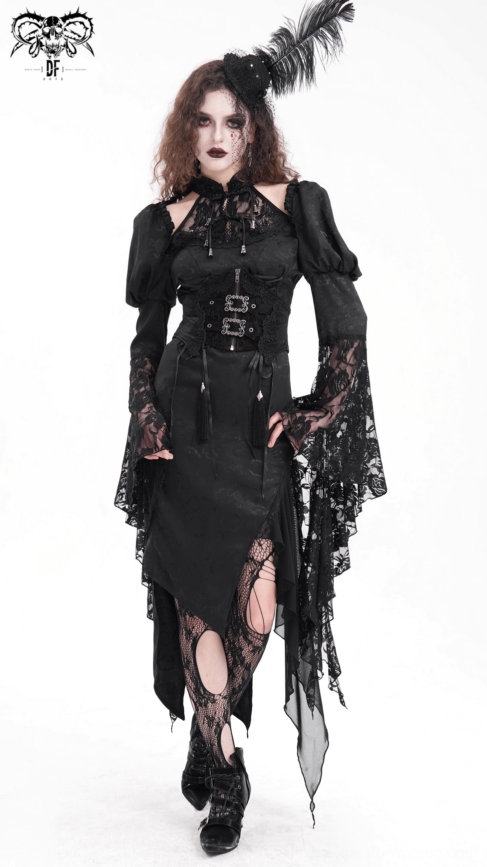 Corset belt architectural view showing structured design lace and buckle composition