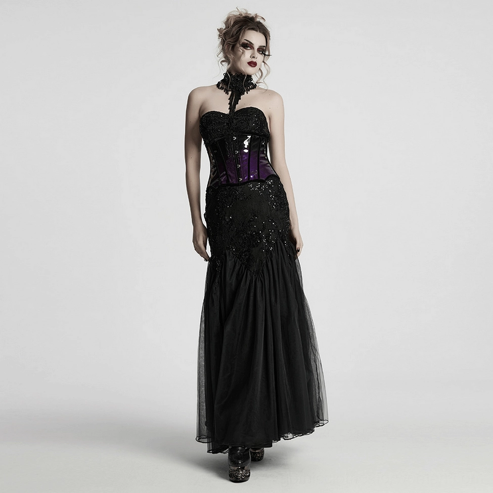 Underbust corset side lace-up detail flat lay showing adjustable tie mechanism and patent leather with velvet binding