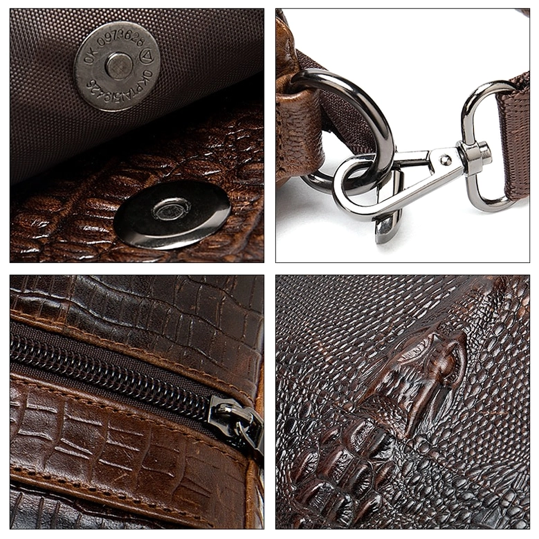 Crocodile embossed genuine leather messenger bag gothic vintage style overall product showcase and aesthetic presentation