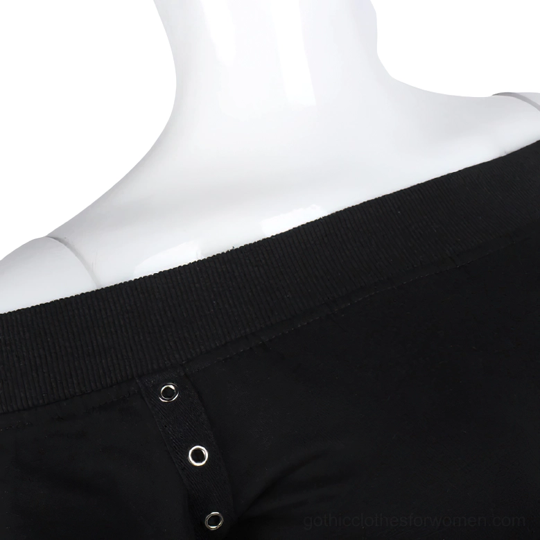 close-up ribbed neckline metal eyelet trim gothic crop top