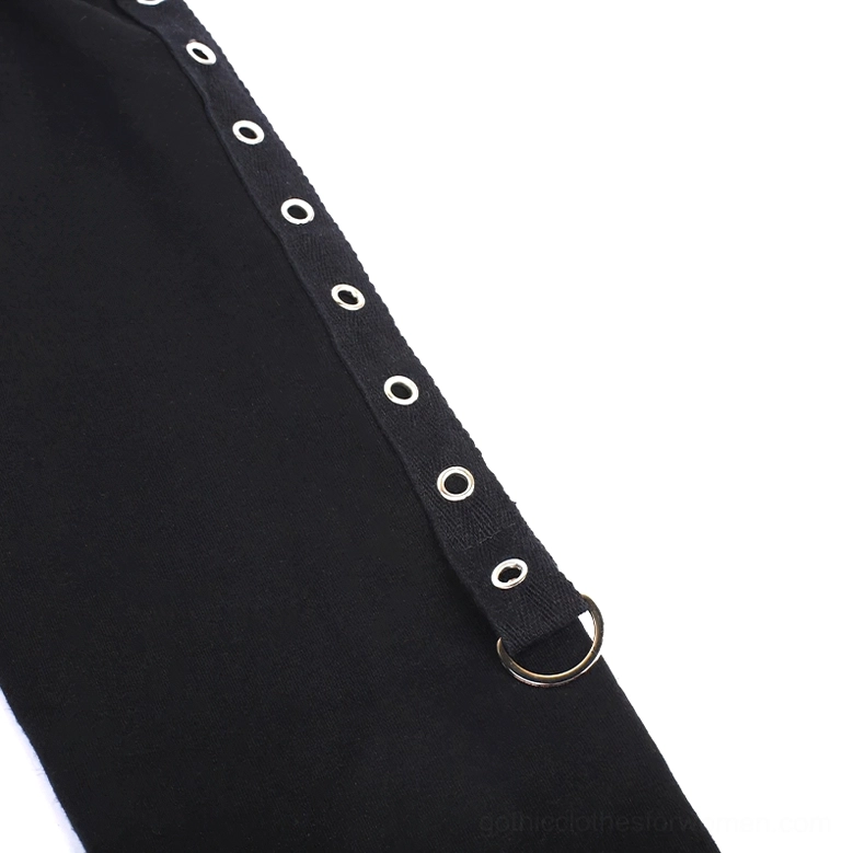 sleeve side metal eyelet strap D-ring hardware gothic crop top