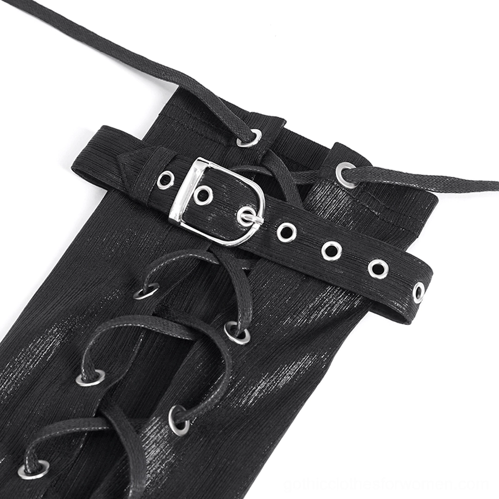 Cyberpunk arm gauntlet strap and buckle adjustment mechanism with cross lace-up structure and metal eyelets