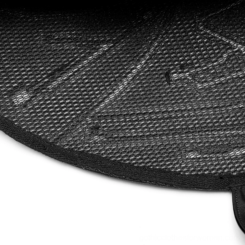 Detailed overhead shot of gothic cyberpunk one-shoulder harness showing structured design and patent leather construction