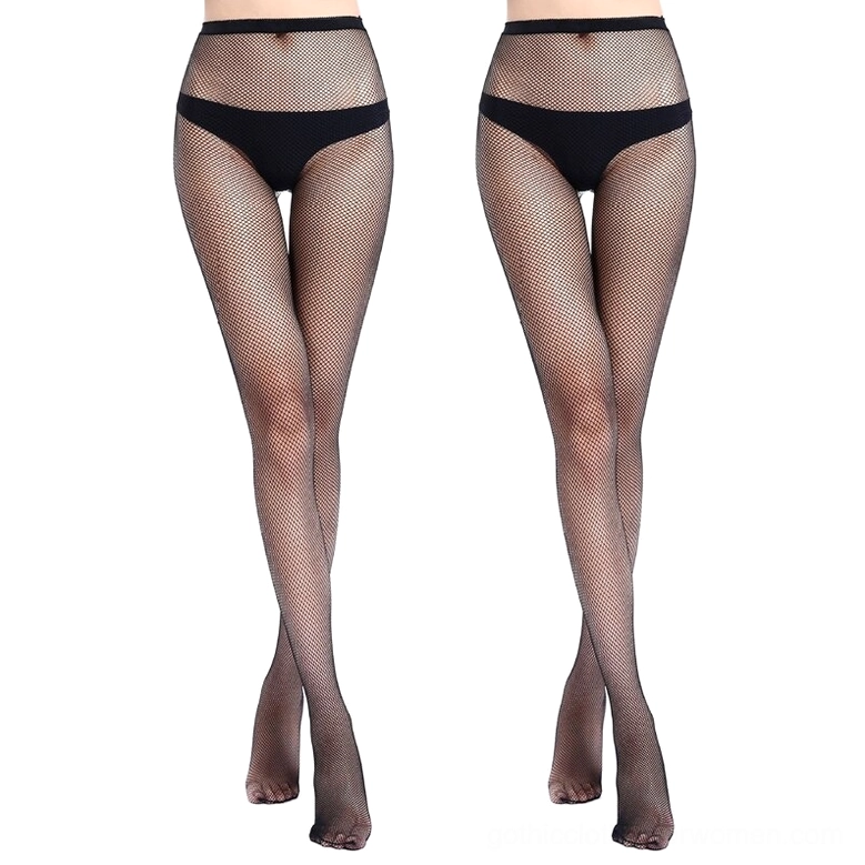 Bold large diamond mesh black fishnet pantyhose showcase, held to display dramatic grid pattern for dark fashion