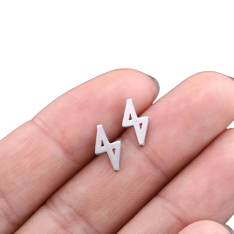 Dark aesthetic gothic rune stud earring, silver stainless steel minimalist design for alternative fashion