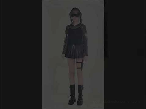 Full-body dark aesthetic punk techwear streetwear outfit featuring the pleated leather skort with monochromatic styling