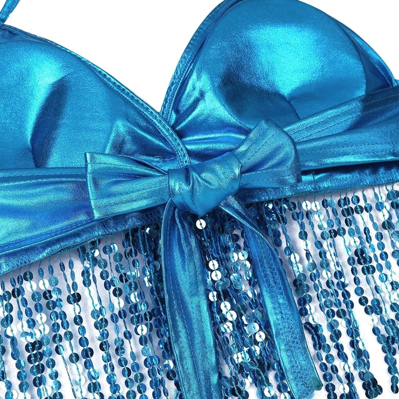 Dark aesthetic sequin halter crop top detail shot