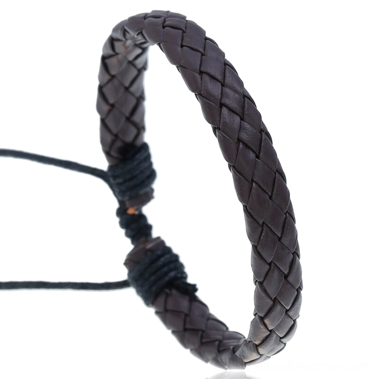Dark brown solid braided leather gothic bracelet, handmade punk style with adjustable closure