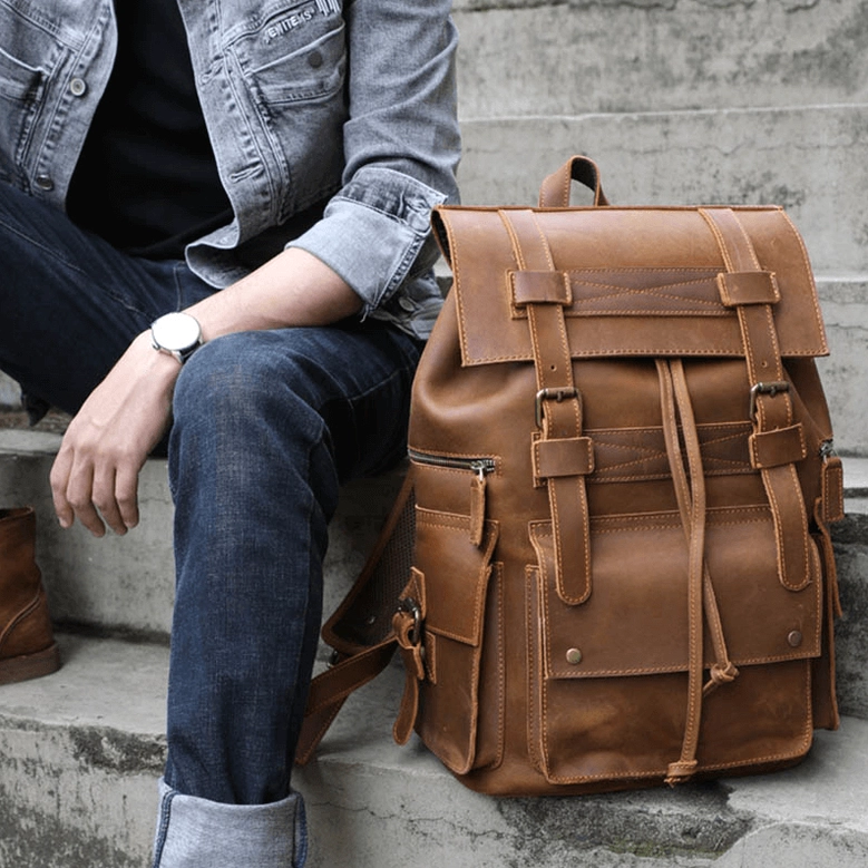 Dark brown gothic leather backpack timeless versatile everyday carry
