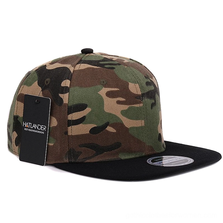 Dark camouflage snapback baseball cap lifestyle styling view alternative fashion accessory