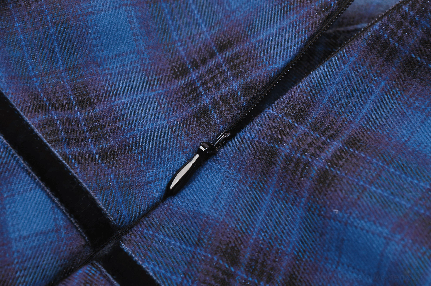 Blue black tartan mini skirt full detail shot - goth fashion statement piece