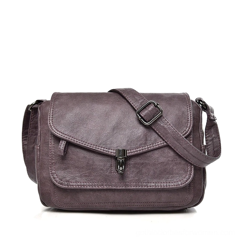 Deep purple gothic crossbody handbag, vintage style soft leather shoulder bag