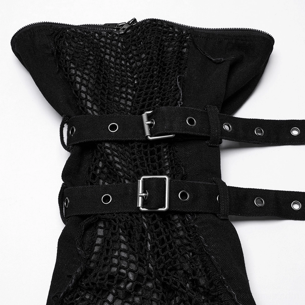 Black gothic pants detachable two-piece system showing modular construction design