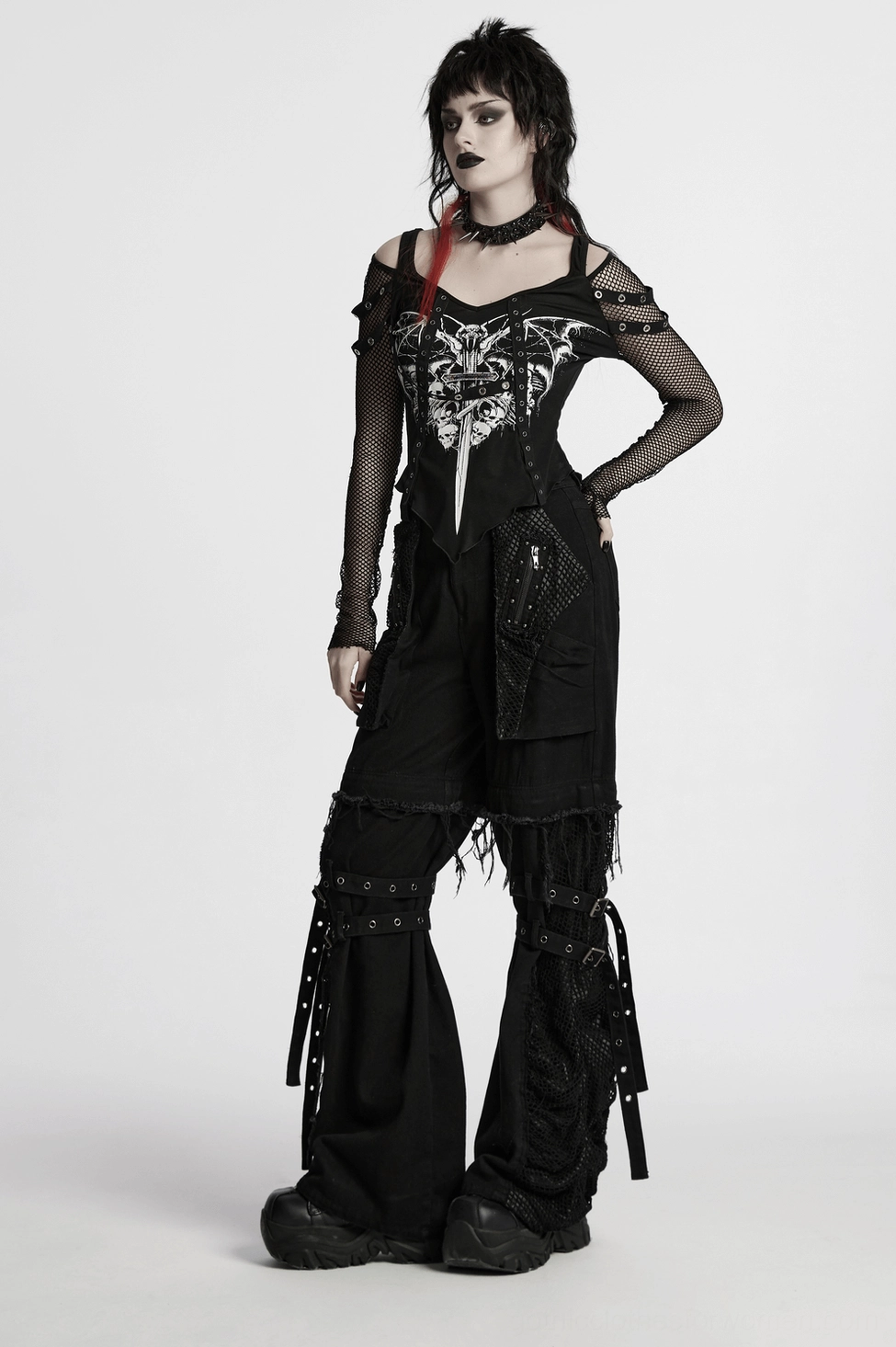 Gothic pants detachable configuration showing alternative styling options and versatility