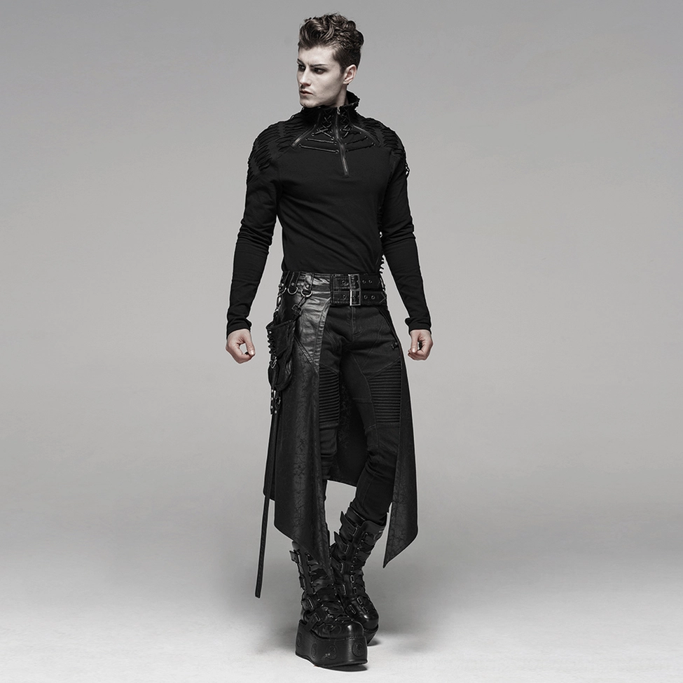 Dieselpunk industrial half kilt - rear view with decorative hanging strap and dark aesthetic details