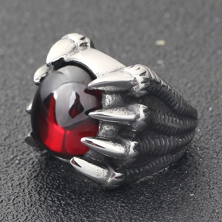 Dragon claw gothic ring multi-sharp claw design, side angle view, intricate metal detailing