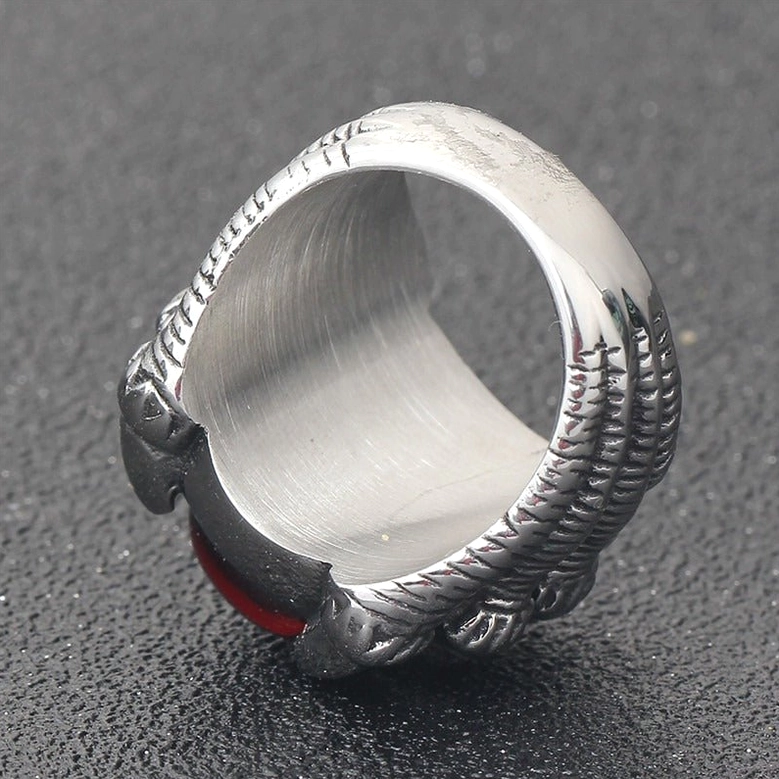 Dragon claw ring interior band view, brushed stainless steel inner surface, tension setting mechanism