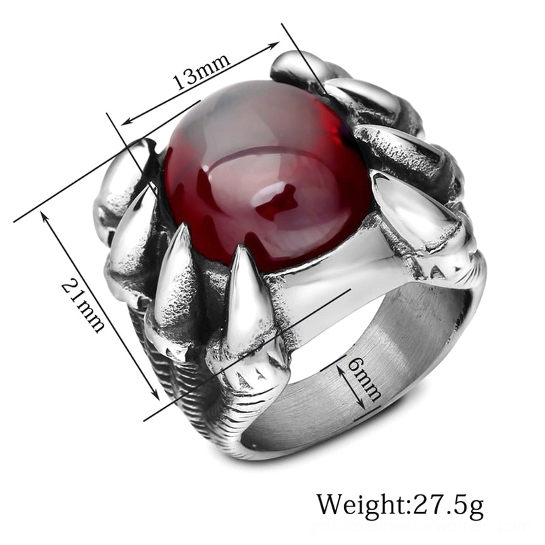 Dragon claw ring side profile view, polished silver finish, 8mm band width, approximately 27.5g weight