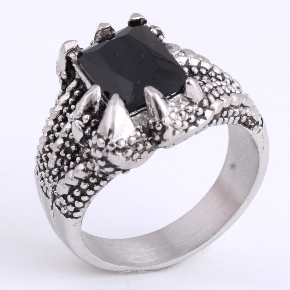 Dragon claw black onyx gothic ring front oblique full design showcase