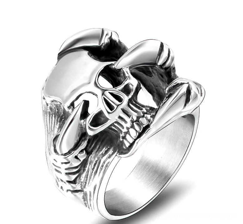 Dragon claw skull gothic ring top oblique view stainless steel silver