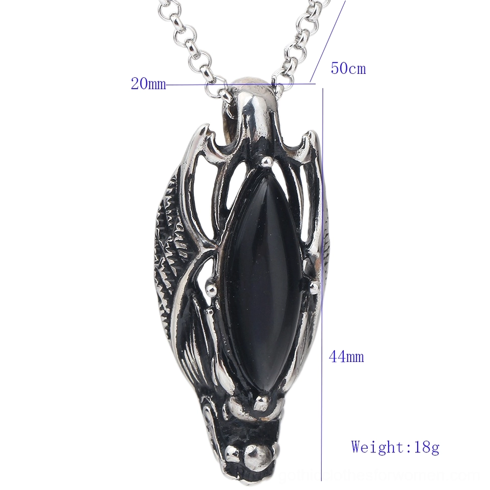 Black dragon head gothic pendant necklace with measurements and weight specifications displayed