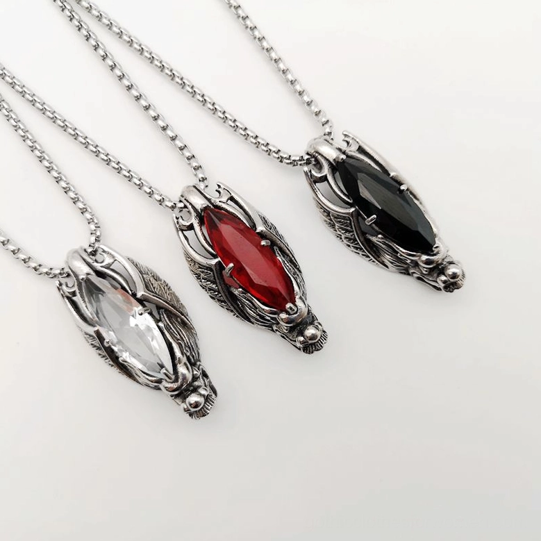 Dragon head stainless steel gothic pendant necklace with semi-precious stone, front main product view
