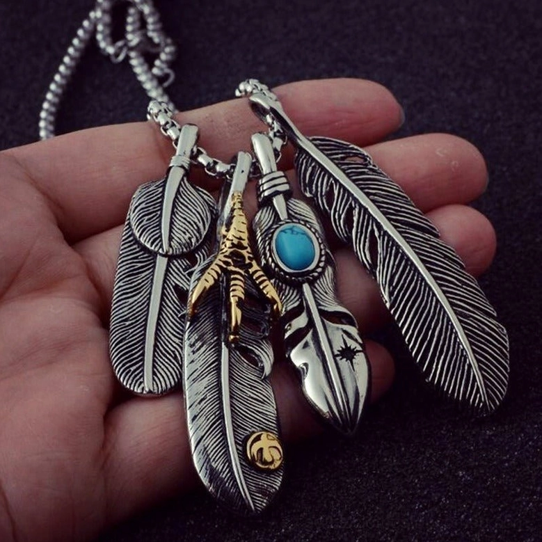 Complete feather gothic pendant necklace collection view - all variant styles featuring vintage feather and leaf motifs