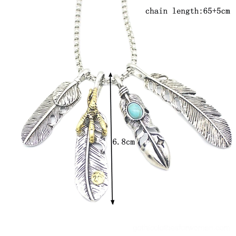 Multi-feather gothic pendant necklace with chain measurement - 6.8cm pendant 65-70cm adjustable chain length