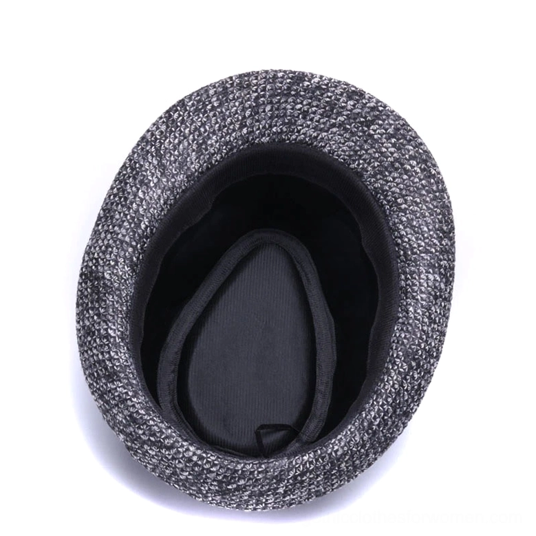 Interior view of fedora hat showing black lining and padded sweatband for comfort and fit