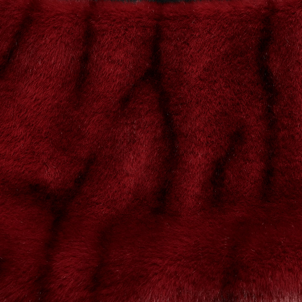 Alternative front view of wine red flame tie-dye gothic skirt displaying full A-line silhouette and faux fur texture
