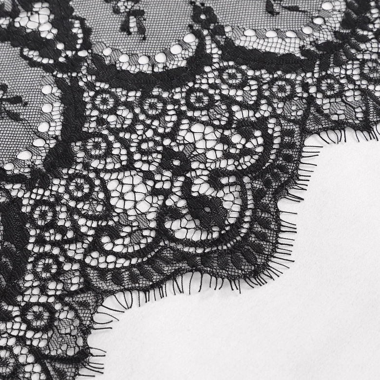 Floral lace pattern and eyelash scalloped hem - gothic slip dress mesh detail