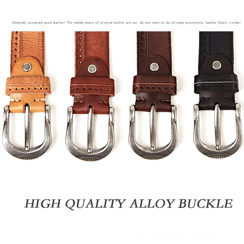 Premium full-grain leather gothic belt showcase, silver vintage buckle detail, authentic alternative fashion accessory