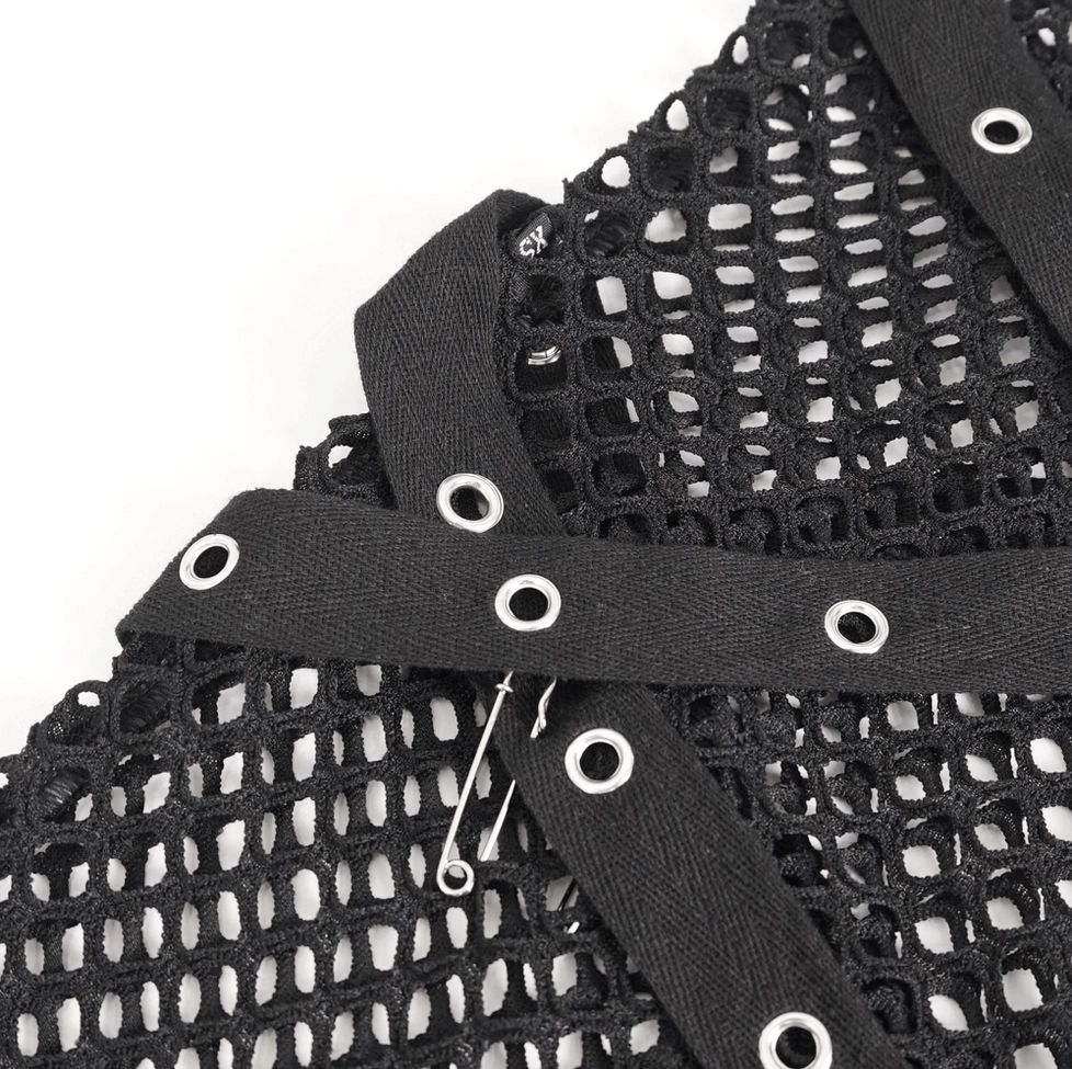 Black garter shorts side D-ring attachment point with studded strap configuration