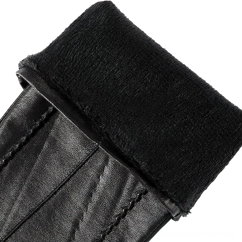 Genuine sheepskin long gloves for women, versatile styling in black and beige for dark fashion enthusiasts