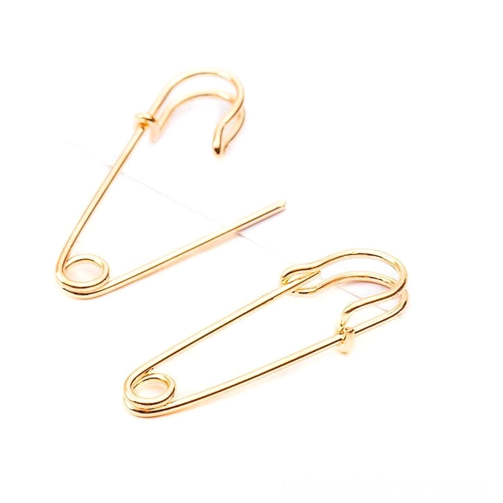 Gold bright safety pin cross ear studs - luxury gothic punk earrings steampunk style