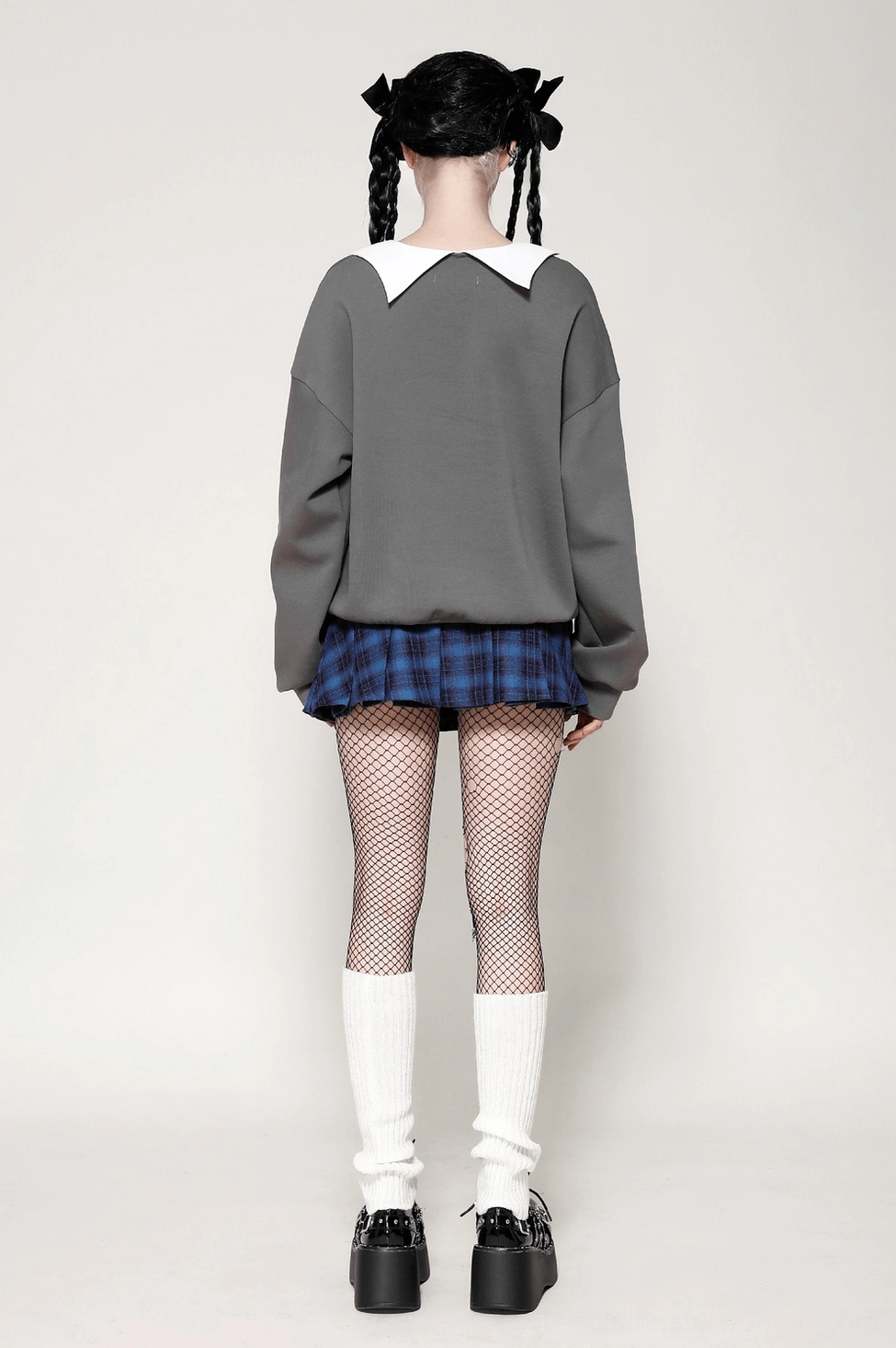 Blue black tartan mini skirt celestial star button detail - goth subculture fashion
