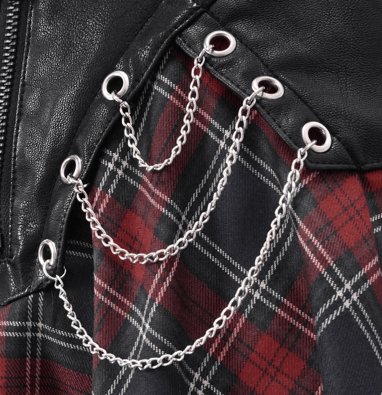 Goth tartan chain skirt worn on model, demonstrating fit and silhouette with alternative styling