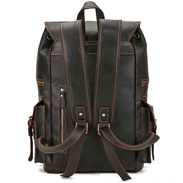 Vintage leather gothic backpack side view carrying strap construction