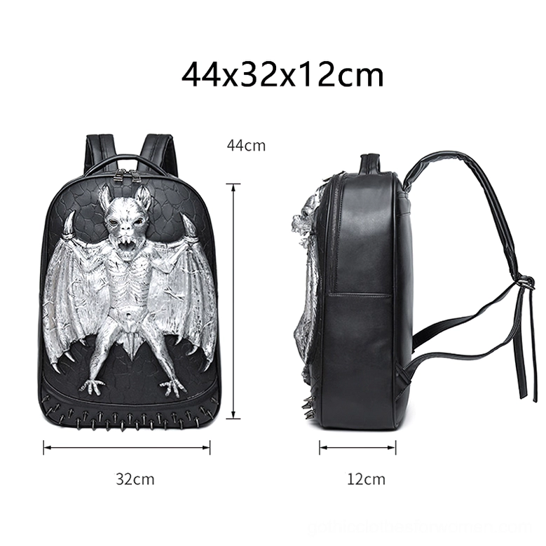 Gothic Waterproof Backpack Dimensions - 44cm Height x 32cm Width x 12cm Depth, 20-35 Litre Capacity, Front and Side View
