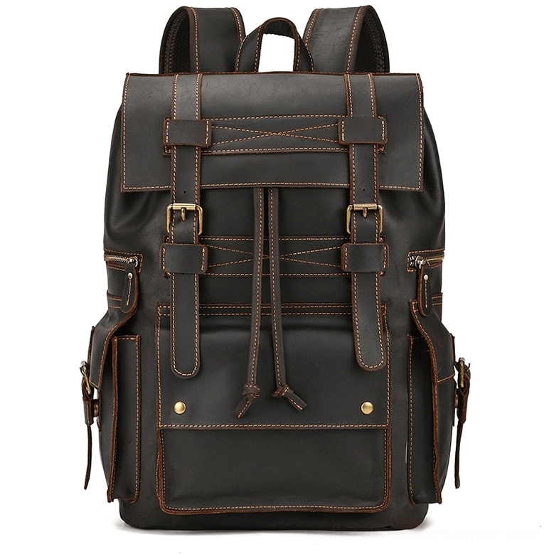 Dark academic leather backpack interior polyester lining organization