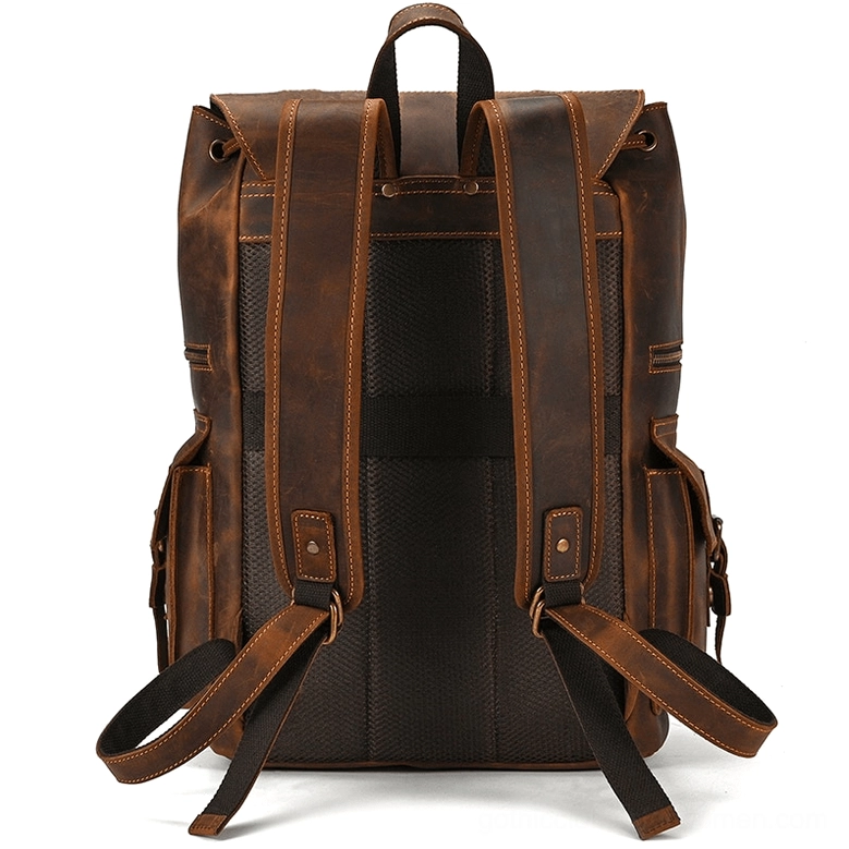 Genuine leather gothic backpack back view breathable padded panel