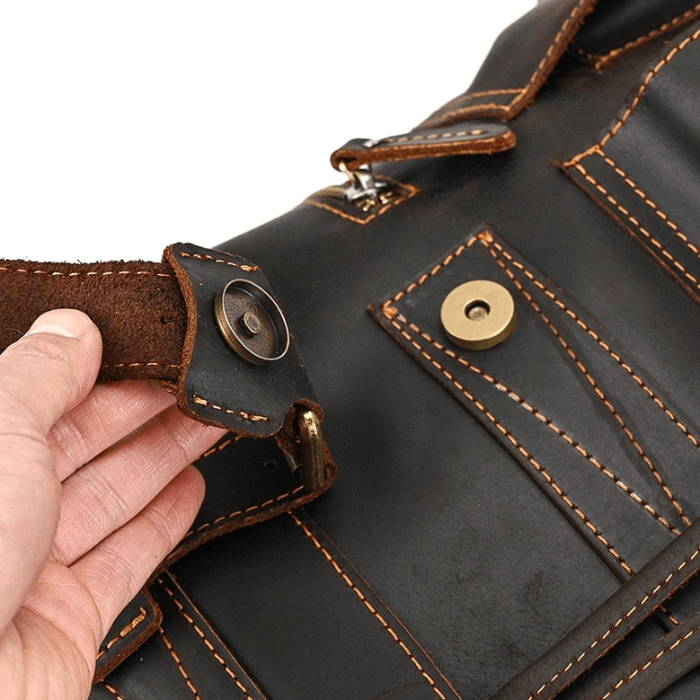 Genuine leather gothic backpack outdoor travel adventure showcase