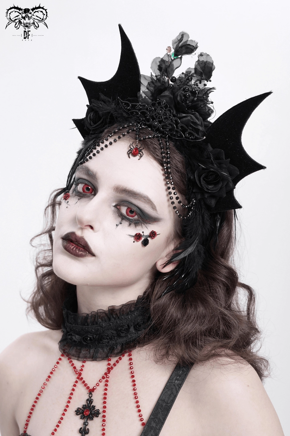 Gothic bat crown headpiece worn styled view showing integration with alternative fashion aesthetic