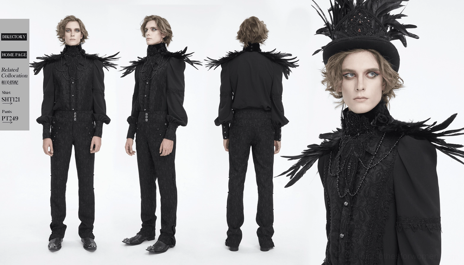 Gothic beaded feather choker worn styling perspective showing neckwear piece in context with feather shoulder details and bead chain arrangement