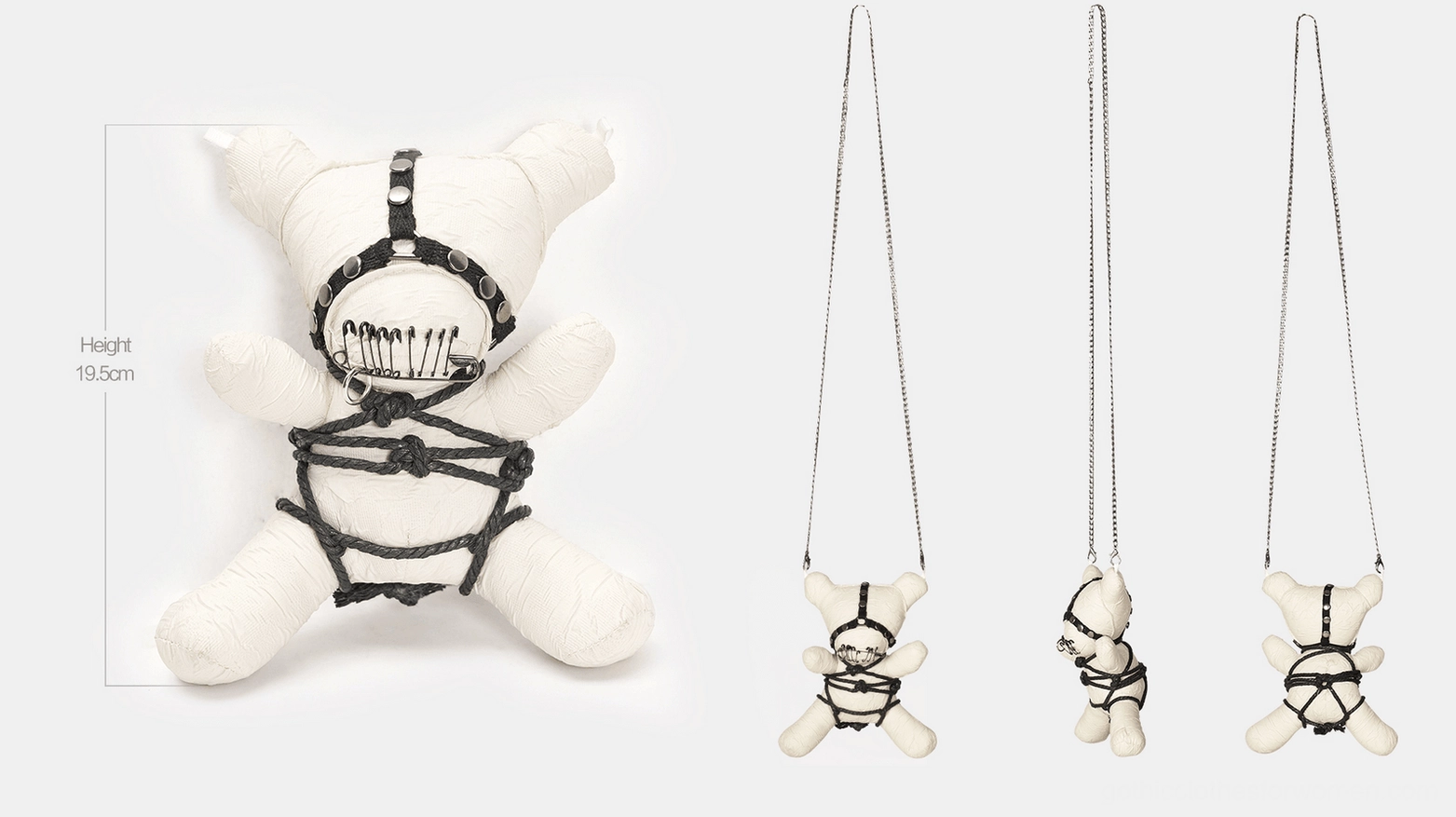 Gothic punk bear pendant collection display showing subversive dark aesthetic art