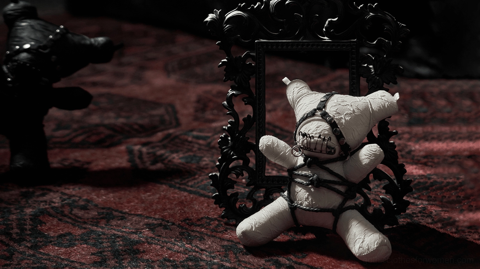 Gothic bondage bear plush original product shot with detachable chain necklace