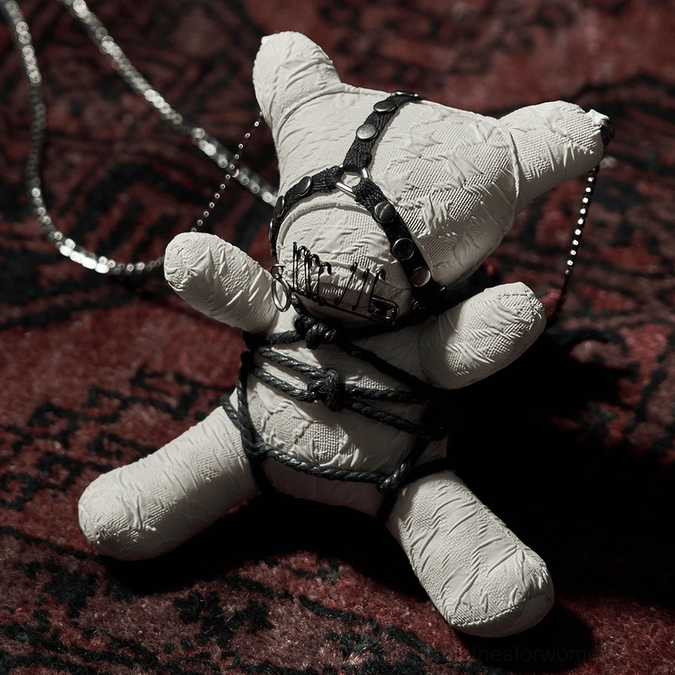 Gothic punk bear pendant lifestyle shot showing wearable statement piece alternative fashion