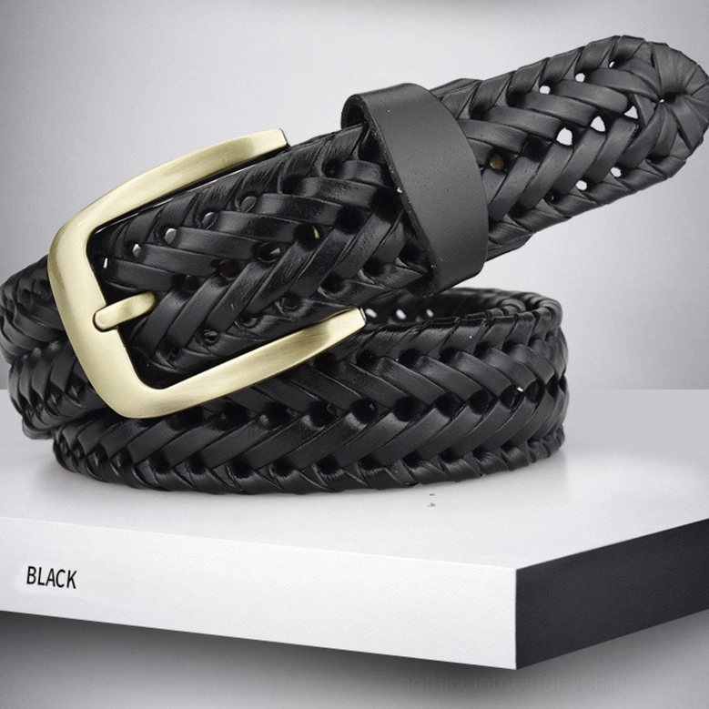 Gothic hand-braided leather belt with metal buckle displayed at angle emphasizing three-dimensional braided construction